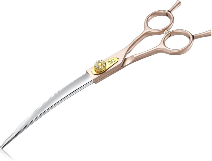 JASON Curved Dog Grooming Scissors - 7 Inch Professional Shears Rosegold | Japanese 440C Stainless Steel Scissor with Diamond Screw, Sharp