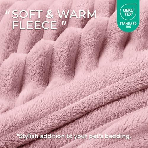 LINENLUX 1 Pack 3 Fleece Dog Blanket Soft Warm Washable for Cat Pink Medium - Image 2