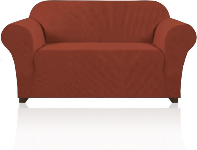 Stretch Loveseat Sofa Cover Slipcover Couch Cover for 2 Cushion Sofa Washable Sofa Cover for Pets Friendly Furniture Protector Covers with Non Slip Bottom(Loveseat, Rust)
