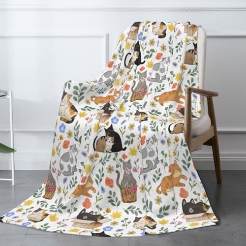 Cute Cat Throw Blanket, Super Soft Fuzzy Fleece Blanket for Boys Girls Kids, Cozy Lightweight Blankets for Bedroom Couch Sofa, Gifts for Cat Lovers 50"x40" by XYSKINO