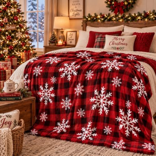 Hunnmingre Christmas Flannel Throw Blanket 50x60 In,Red Black Buffalo Plaid - Image 5