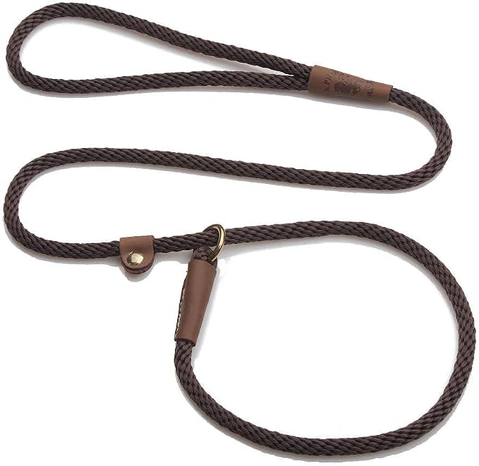 Mendota Pet Slip Leash - Dog Lead and Collar Combo - Made in The USA - Brown, 3/8 in x 4 ft - for Small/Medium Breeds