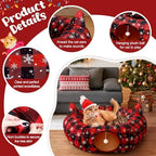 3-in-1 Red Black Buffalo Plaid Cat Tunnel Christmas Tree Skirt for Cat Play - Image 6