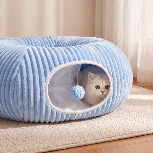 Cat Tunnel Bed with 40 Pcs Interactive Cat Toys, Blue - Image 3