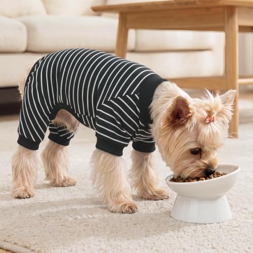 XPUDAC 4 Pack Dog Pajamas Striped Dog Clothes for Small Medium Dogs Girl Boy Comfy Puppy Outfit Doggy Jammies Onesie Pet Costume, Blue, Grey, Green, 2XL - Image 6