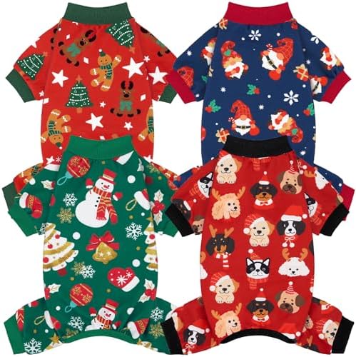XPUDAC 4 Pack Dog Christmas Pajamas Clothes Pjs for Small Dogs Winter, XS by XPUDAC