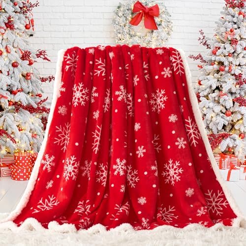 Touchat Christmas Throw Blanket, Red Sherpa Christmas Blankets, Fuzzy Fluffy Soft Cozy Blanket, Fleece Flannel Plush Microfiber Blanket for Couch Bed Sofa 60" X 80",Snowflake - Image 6