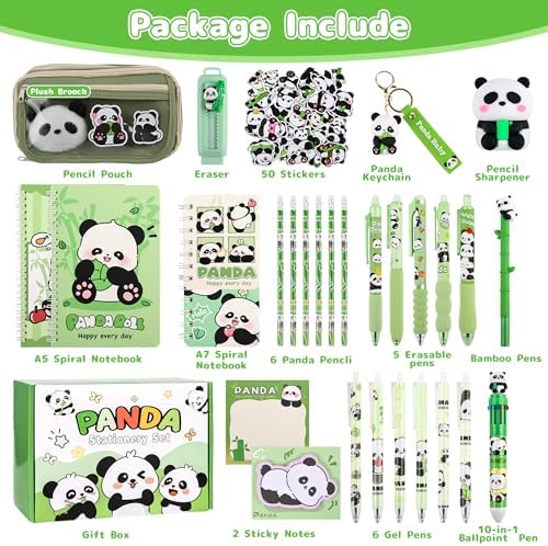 Ulema 78Pcs Cute Stationery Set Cartoon Panda Birthday Gifts for Boys Girls Back to School and Kawaii Classroom Office Supplies with Panda BallPoint Pen, Pencils, Erasers, Sticky Notes etc. - Image 2