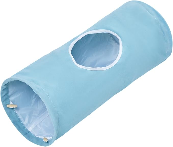 Cat Tunnel, Large Indoor Durable Collapsible Interactive Cat Tube with Peek-A-Boo Hole, Hanging Toys, and Crinkly Paper Lining - Cute Tunnel for Cats, Kittens, Puppies & Rabbits, Purple