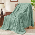 BEDELITE Sage Green Checked Fleece Twin Throw Blanket for Bed, 60x80 Inch - Image 3