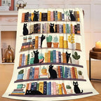 Black Cat Throw Blanket Book Cat Bookshelf Stuff Gifts for Kids Girls Boys Adults Women Men Soft Cozy Warm Plush Fluffy Fuzzy Fleece Blanket Decor 50''X60'' - Image 2