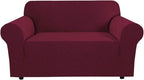 H.VERSAILTEX Stretch Couch Cover Loveseat Covers for 2 Cushion Couch Loveseat Slipcover|Sofa Cover for Love seat 1 Piece, Textured Checked Jacquard Fabric(58'-70' Wide, Burgundy Red)