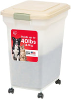 IRIS USA Dog Food Storage Container, Up to 40lbs, Almond/Pearl, Made in USA | Wheels for Mobility, Airtight Seal, BPA-Free, Best for Bird Seed, Cat food, Cat Litter, Chicken Feed, Pellets