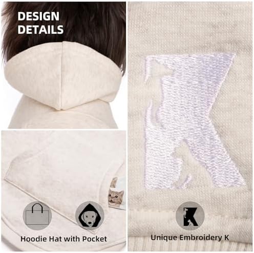 Koneseve Dog Hoodie Fleece, Cat Sweater Warm with Pocket - Soft Clothes for Daily Wear, Basic Hooded Sweatshirts, Winter Coat Clothing, Comfort Tee Shirt Fit for All Breeds Pet - Beige - 2XL - Image 4