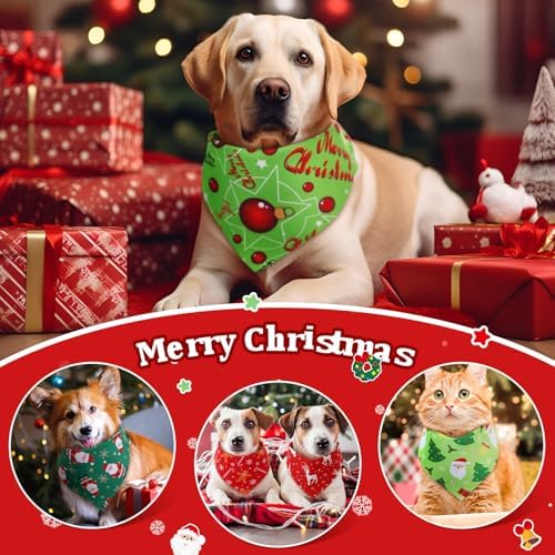 Preboun 50 Pcs Christmas Dog Bandanas Bulk, Red and Green Santa Snowmen - Image 6