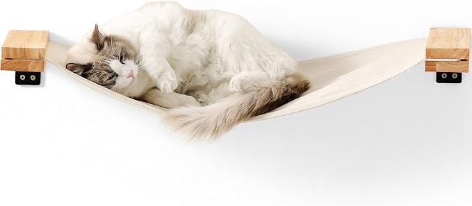 FUKUMARU Cat Wall Hammock, 34 x 13 inch Kitten Wall Furniture | Solid Rubberwood Shelves, Kitten Window Perch, Easy DIY Installation