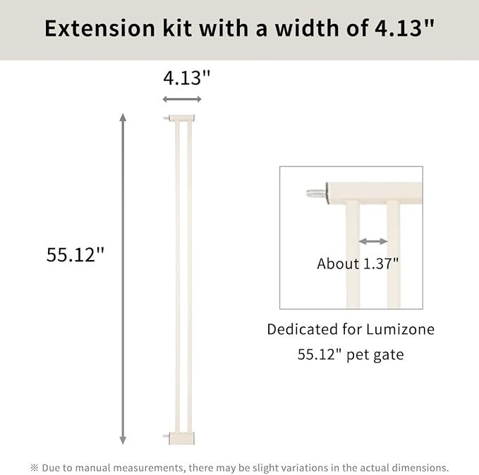 Lumizone 55.12" Extra Tall Pet Gate Extension Kit 4.13" Wide Cream | Extra Tall Cat Gate for Dog Doorway Hallway Stairs Pressure Mounted 1.37" Gap No Drilling