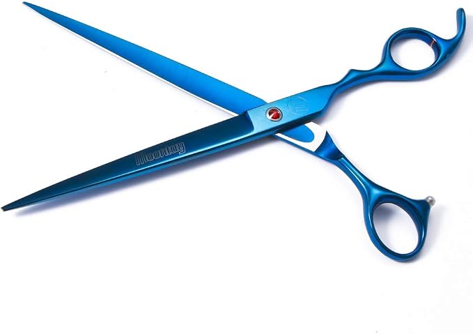 Moontay 8" Professional Dog Grooming Scissors Set of 5 with Pet Comb & Bag | Pet Grooming Chunkers Shears for Dog, Curved Dog Grooming Scissors, Thinning Shears for Dog with Grooming Comb, Blue