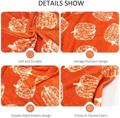 Vessia Pumpkin Printed Throw Blanket for Couch, 300GSM Orange Fall Decor - Image 5