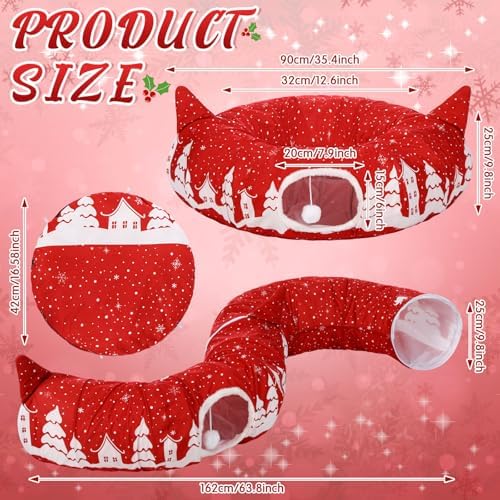 Kinlop Cat Tunnel for Christmas Tree Skirt 35.4'' Fluffy Plush Cat Donut Tunnel Bed Under Christmas Tree with Central Mat Collapsible Warm Soft Kitten Tube Cave for Kitten Small Animal - Image 2