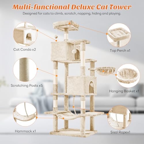 DUMOS 66 Inch Large Cat Tree Tower with Scratching Posts, Multi Level - Image 3