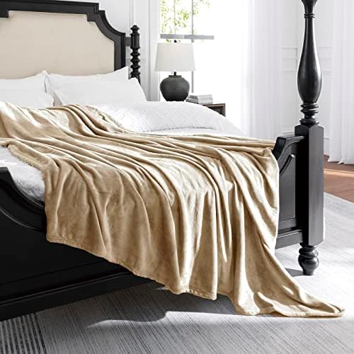Beige Fleece Plush Throw Blanket 60"x80"for Couch Sofa Fuzzy Cozy Flannel by JIAHANNHA