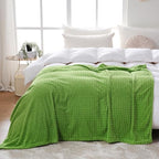 Puncuntex Fleece Throw Blanket Apple Green 60"×80" with Square Grid Design - Image 3