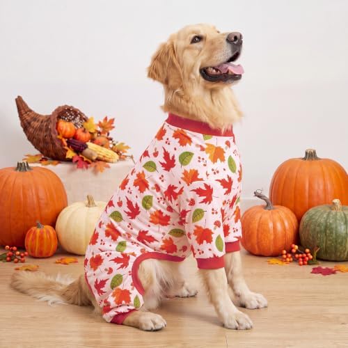 XPUDAC 4 Pack Thanksgiving Dog Pajamas Onesies for Medium Large Dogs, 3XL - Image 4