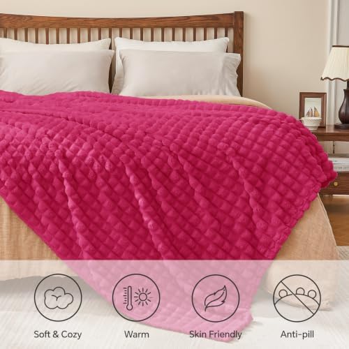 BEDELITE 3D Checked Hot Pink Fleece Twin Throw Blanket for Bed, 60x80 Inch - Image 5