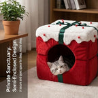 Winter Warm Cat Cave Bed for Kittens Small Dogs, 14 IN Soft Cat Sleeping Bag with Removable Washable Cushion, Non-Slip Bottom Enclosed Cozy Pet Nest, Christmas Pet Gift for Indoor Cats Puppies - Image 5