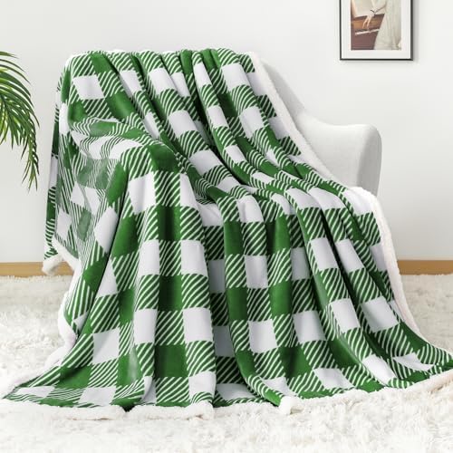 Touchat Sherpa Plaid Twin Blanket 60" X 70", Fuzzy Fluffy Soft Cozy Throw Blanket, Twin Size Plush Fleece Flannel Plush Microfiber Blanket for Couch Bed Sofa (GreenWhite) - Image 2