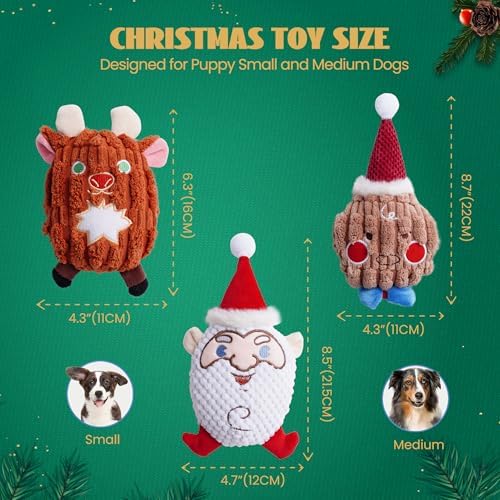 Nocciola 3 PCS Christmas Dog Toys, Santa Claus, Reindeer and Gingerbread Man Crinkle Dog Squeaky Toys, Cute Stuffed Puppy Toys,Perfect Christmas Toys for Small Medium Dogs - Image 4