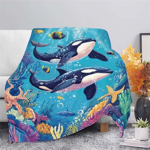 Whale Throw Blanket Ocean Whale Stuff Gifts for Kids Girls Boys Adults Women Man Soft Cozy Warm Plush Fluffy Fuzzy Fleece Blanket Decor 50''X60'' - Image 5
