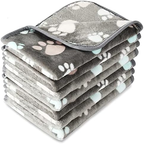 Tatuo 4 Pcs Fleece Dog Blanket for Puppy Cat, Dark Gray, 30 x 20.5 in, Paw by Tatuo