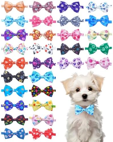 PET SHOW 30 Pack Paw Print Dog Bowties Bulk for Small Dogs Cats by PETSHOW