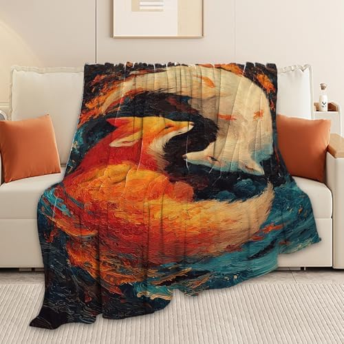 Fox Throw Blanket Orange and White Fox Stuff Gifts for Kids Girls Boys Adults Women Men Soft Cozy Warm Plush Fluffy Fuzzy Fleece Blanket Decor 50''X60'' - Image 5