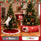 Cat Tunnel Bed Under Christmas Tree, Cat Tunnel Christmas Tree Skirt for Indoor Cats, Donut Tunnel Toys for Multiple & Large Carts, for Kitten, Rabbit, Puppy, Red Snowflake - Image 3