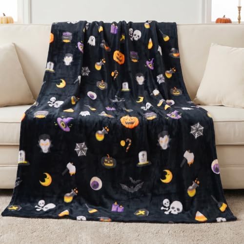 Gogreen Cozy Fleece Throw Blanket Halloween Decoration, Plush Ultra Soft Thick Flannel 300GSM Lightweight Travel Blankets for Couch Bed Sofa (Grey, 50x60 Inches) - U - Image 2