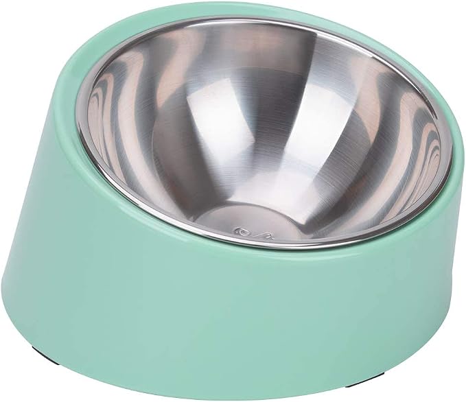 SuperDesign Mess Free 15° Slanted Bowl for Dogs and Cats, Tilted Angle Bulldog Bowl Dog Feeder, Non-Skid & Non-Spill, Easier to Reach Food S/0.5 Cup Teal