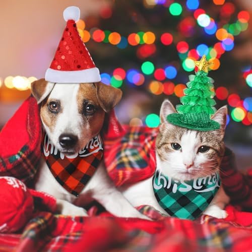 Paterr 12 Pcs Christmas Dog Bandanas, 6 Reindeer Headband 6 Plaid Scarf - Image 3