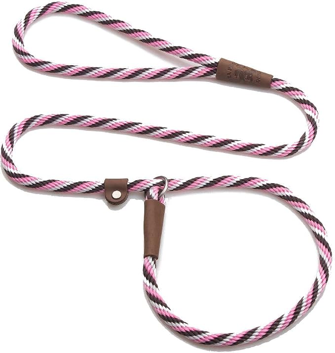 Mendota Pet Slip Leash - Dog Lead and Collar Combo - Made in The USA - Pink Chocolate, 3/8 in x 4 ft - for Small/Medium Breeds