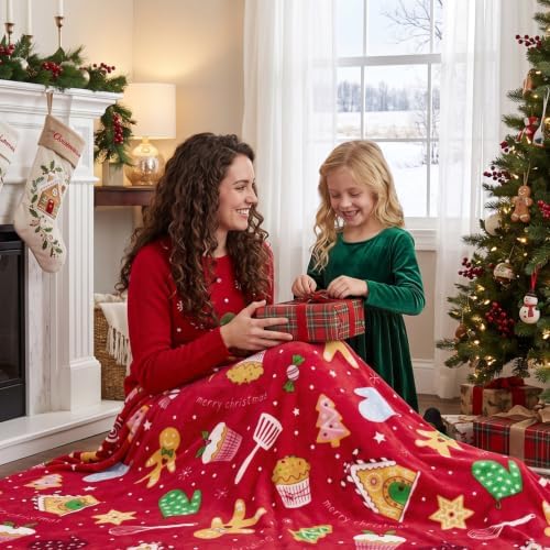 BEDELITE Red Gingerbread Christmas Throw Blanket for Decor & Gift, 50"x60" - Image 2