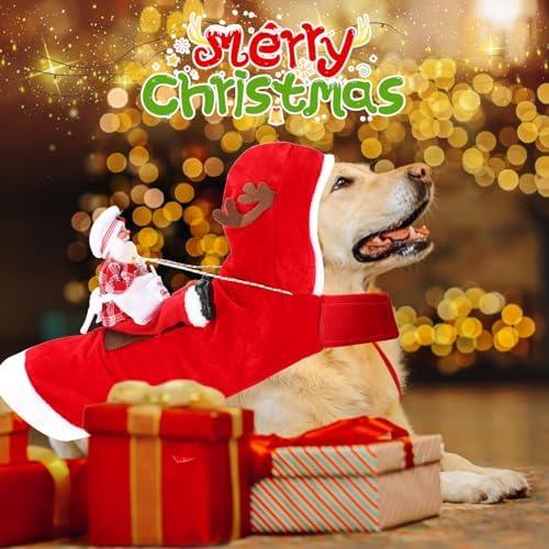 BWOGUE Santa Dog Costume, Dog Christmas Outfit, Santa Riding Pet Clothes, L - Image 2