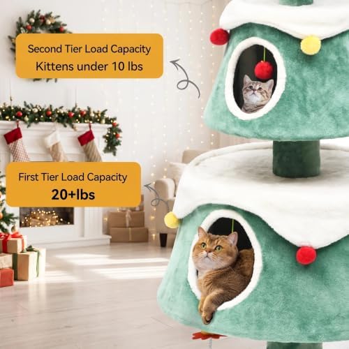 DWVO 63" Christmas Cat Tree with 2-Storey House - Image 2
