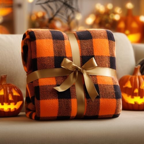 BEDELITE Halloween Twin Blanket for Decor & Gift, Orange & Black, 60"x80" - Image 3