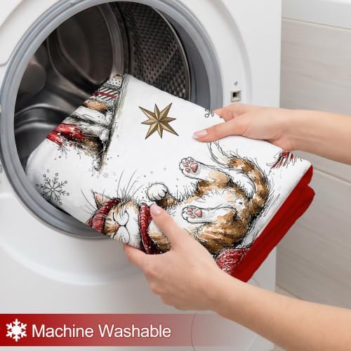 Christmas Fleece Blanket, Red Cat Christmas Trees Throw Blanket - Image 7