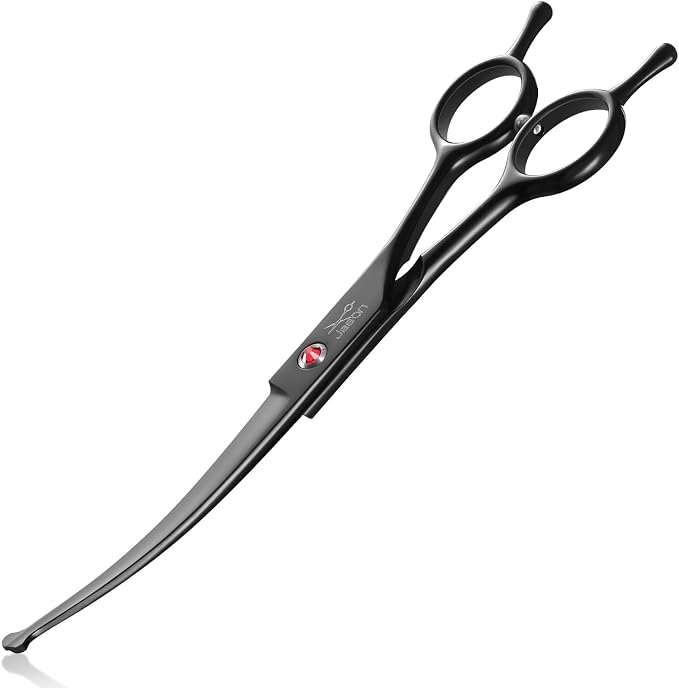 JASON Curved Dog Grooming Scissors - 7" Professional Round Tips Shears | Up-Curved, Black, Japanese Stainless Steel Hair Scissor for Dogs, Cats and Other Pets, Gift