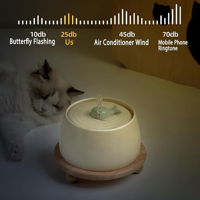 Ceramic Automatic Pet Water Fountain, 45oz/1.3L White Water Bowl | Ultra Quiet Cat Water Fountain with Activated Carbon Filter, Pet Drinking Water Dispenser Perfect for for Cats and Small Dog