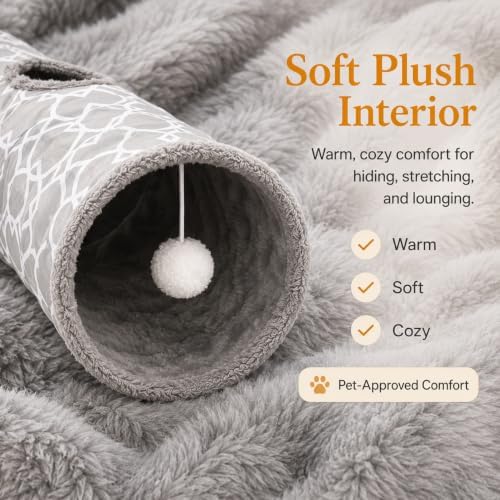 Plush Inside 3 Way Cat Tunnel Geometric, Diameter 9.8 Inch - Image 2