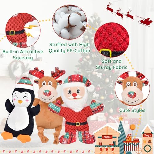 3 Pack Christmas Dog Toys,Christmas Squeaky Interactive Dog Toys with Crinkle Dog Gifts for Puppy, Small, Medium, Large Dogs - Image 3